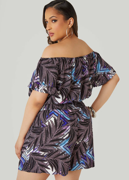 Off The Shoulder Geo Print Romper