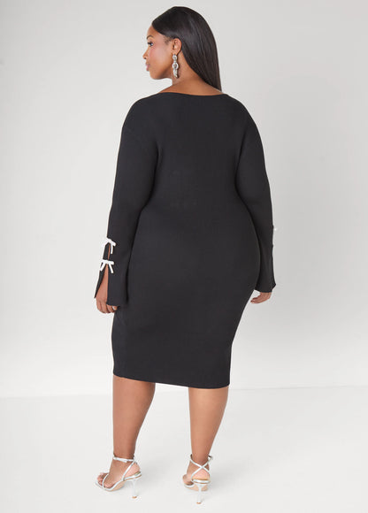 Cutout Crystal Bows Sweater Dress