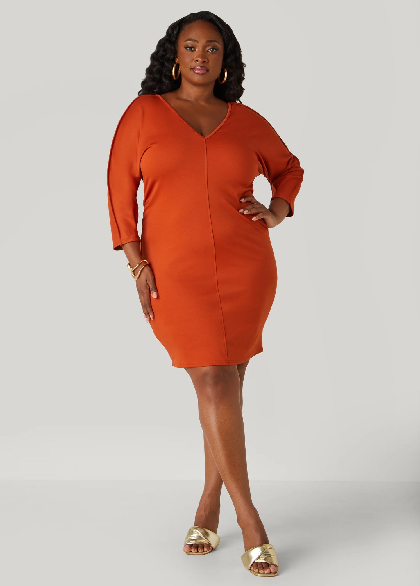 Ruched V Neck Dress