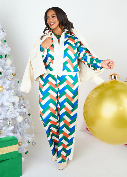 Geo Print Wide Leg Track Pants