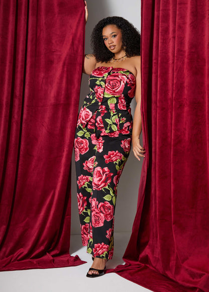 Strapless Rose Print Top