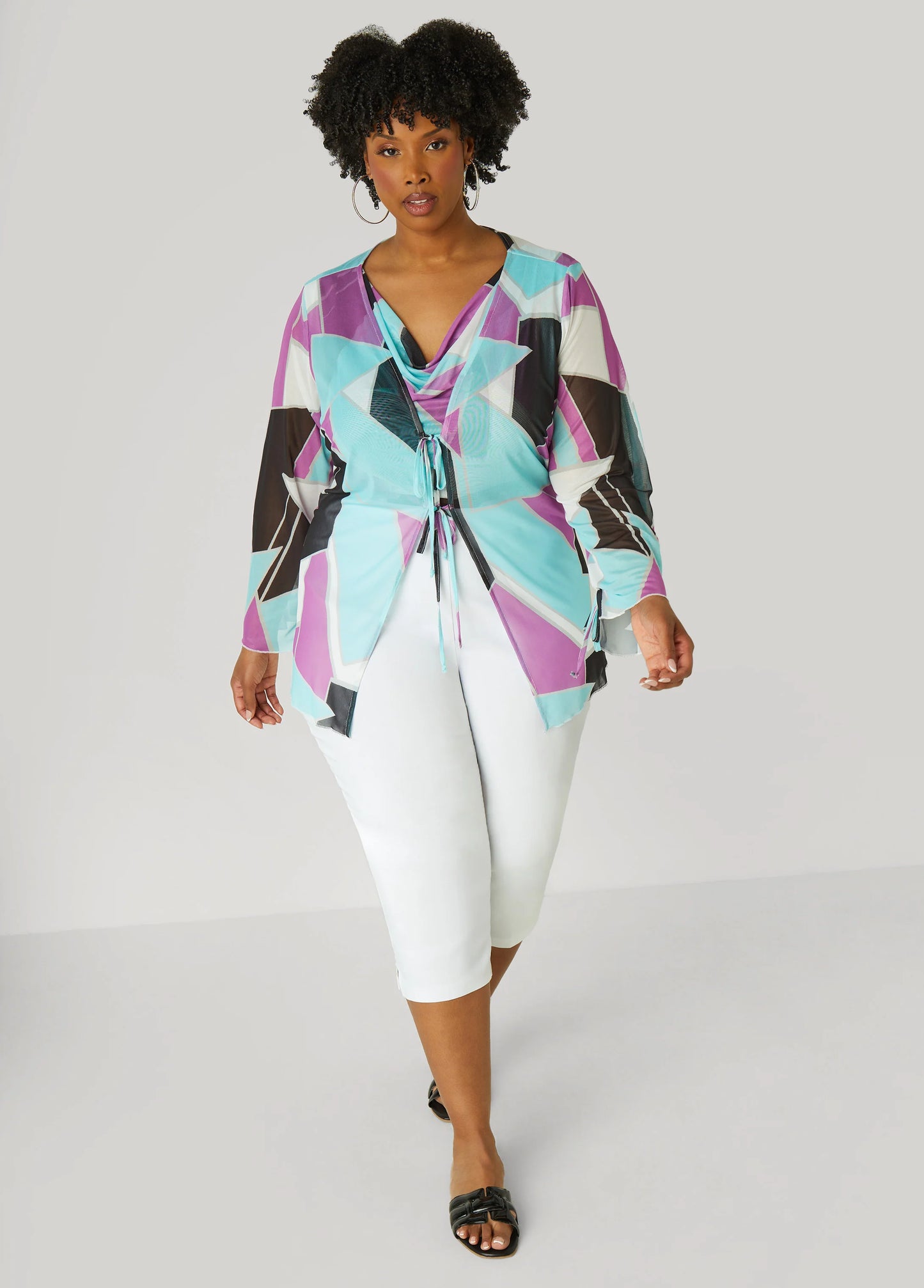 Tie Front Abstract Mesh Top