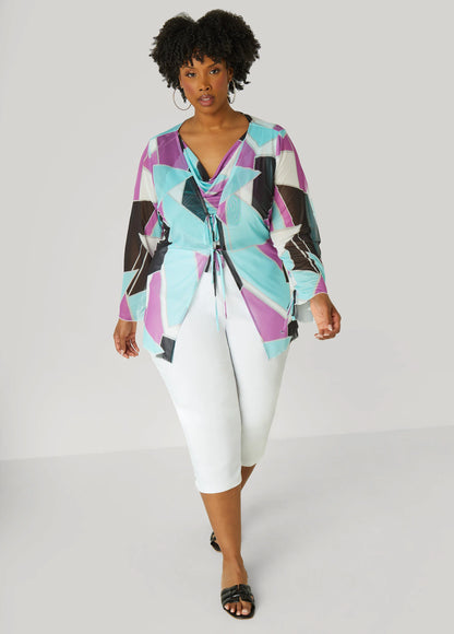 Tie Front Abstract Mesh Top