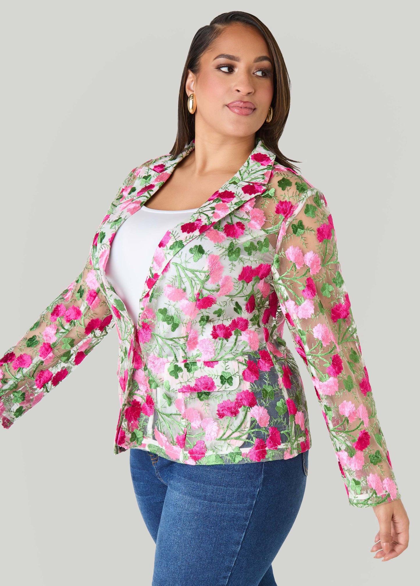 Floral Embroidered Tulle Blazer