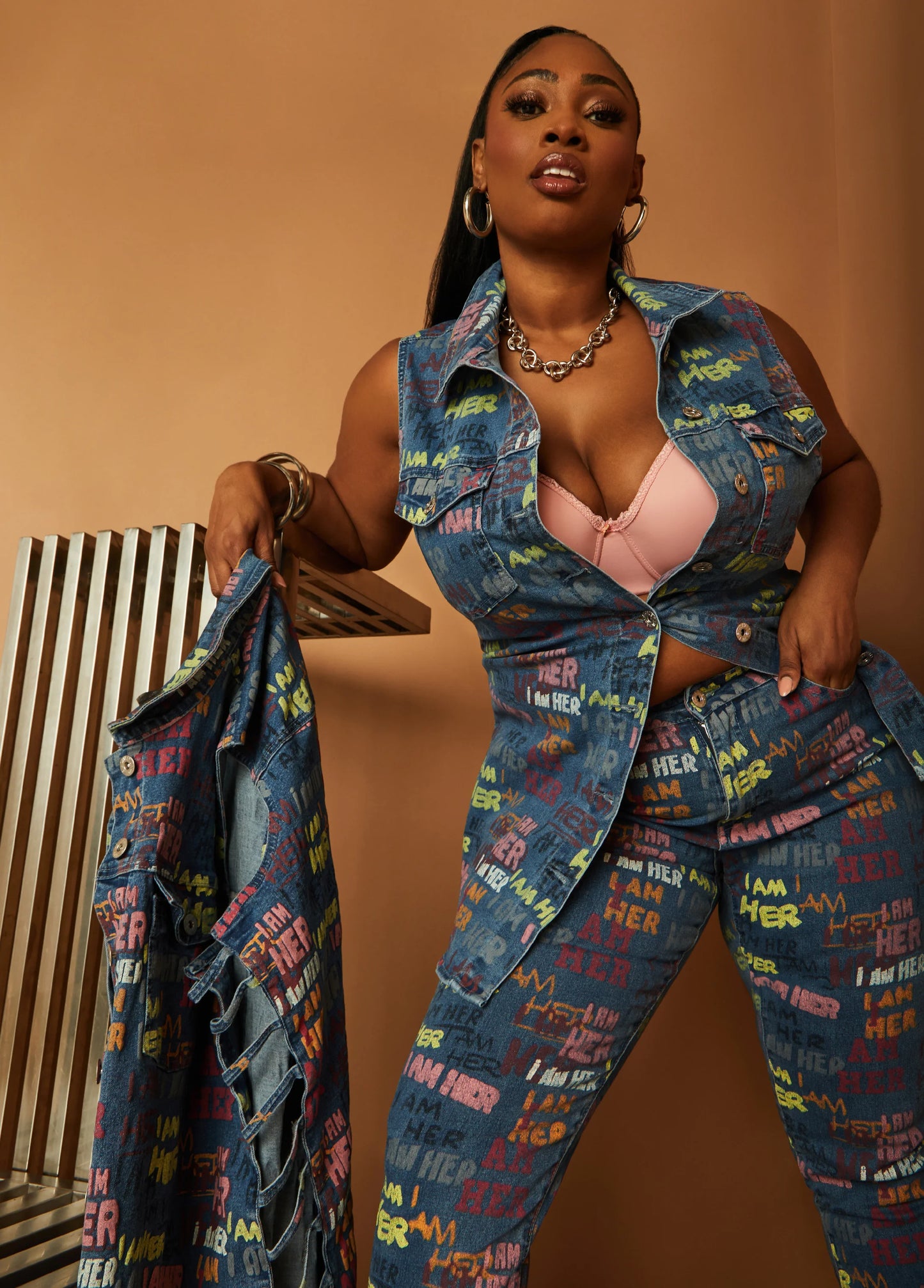 I Am Her Cutout Denim Vest