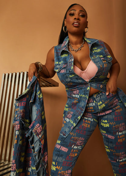 I Am Her Cutout Denim Vest