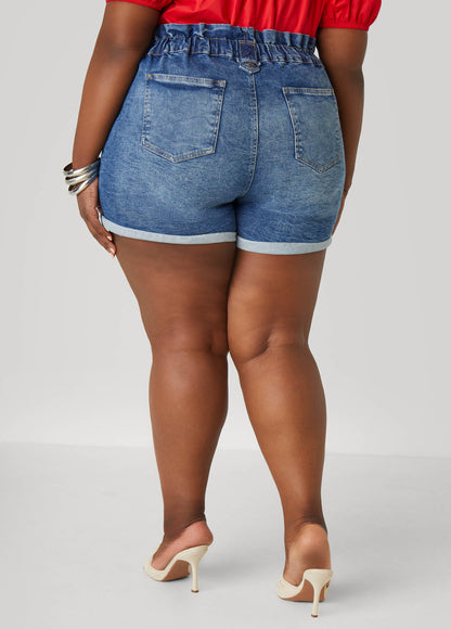 Paperbag Denim Shorts