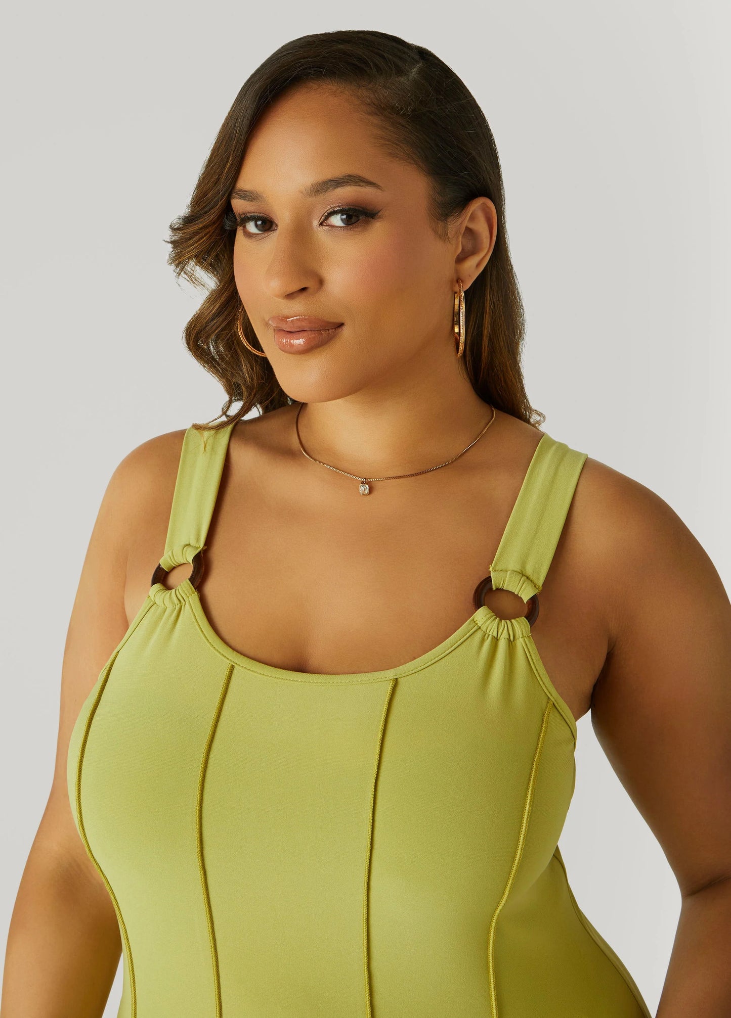 Ring Embellished Seamed Dress
