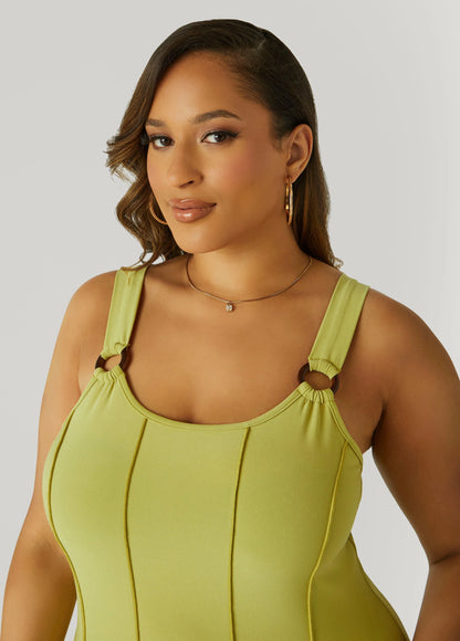 Ring Embellished Seamed Dress