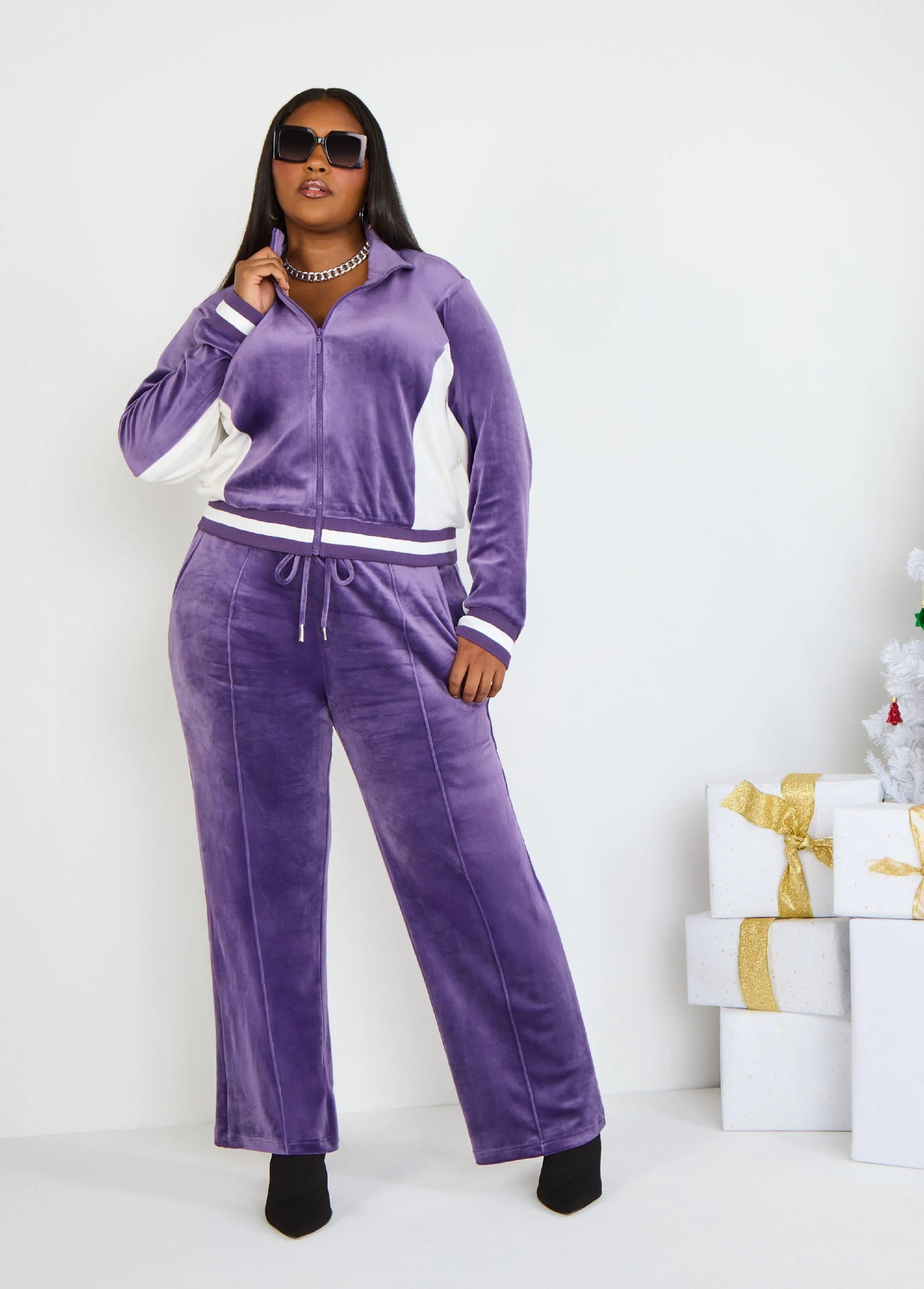 Stripe Trimmed Velour Pants