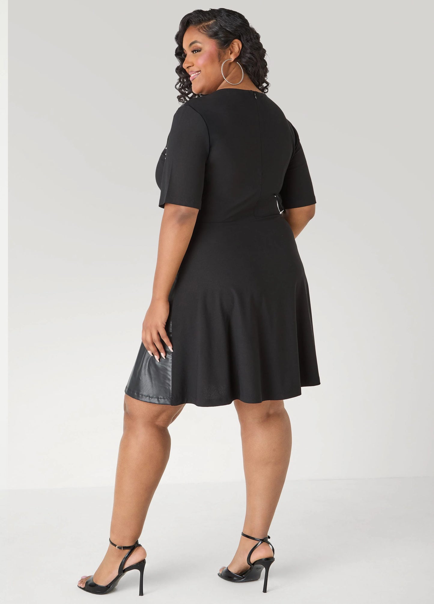 Studded Faux Leather Paneled Dress