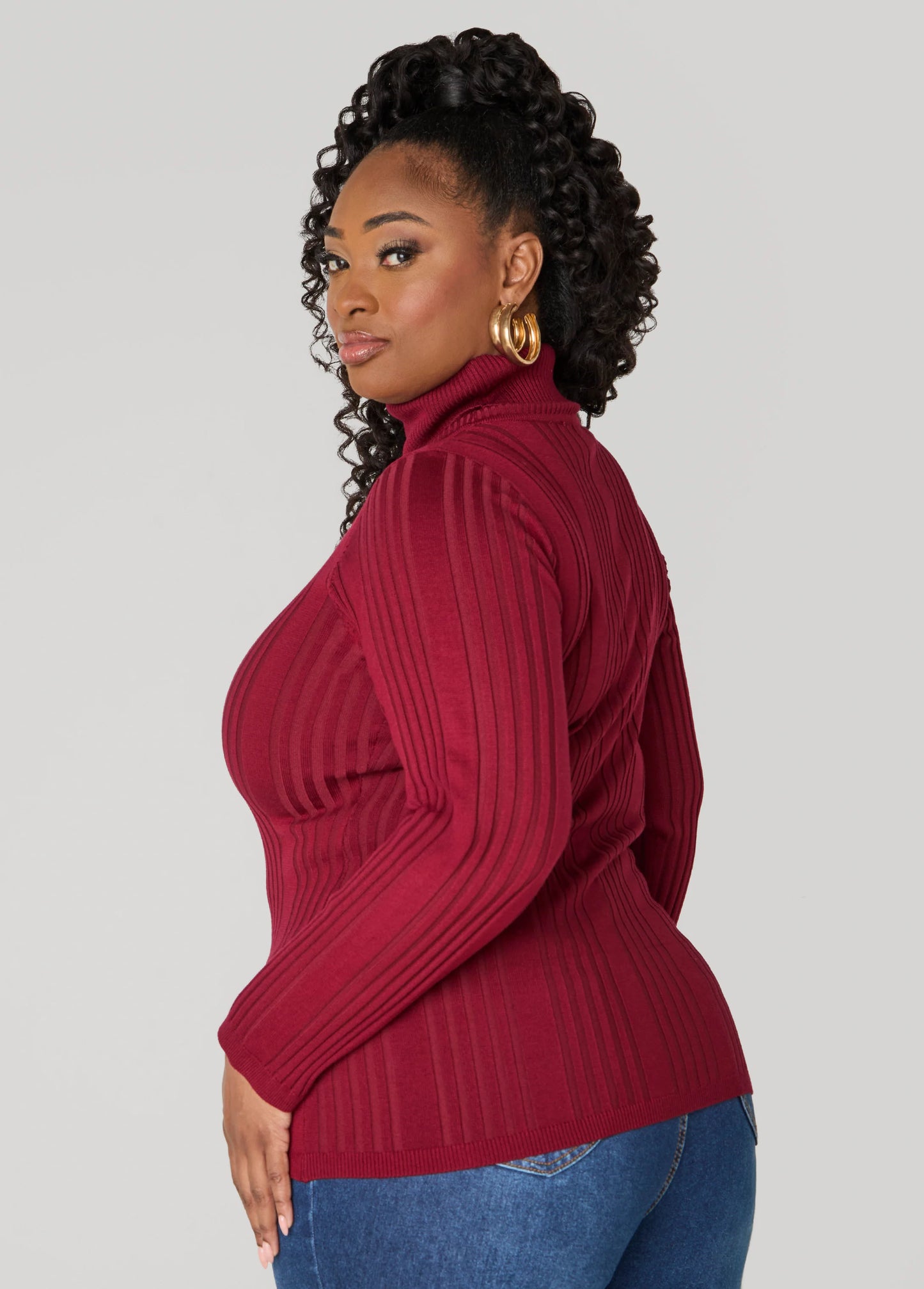 Ribbed Knit Turtleneck Sweater