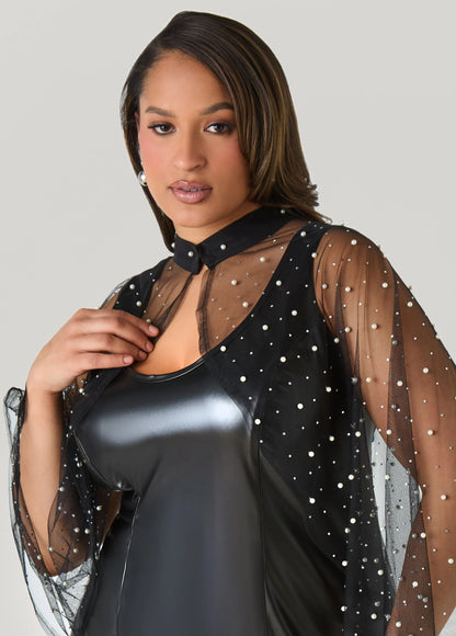 Crystal And Faux Pearl Mesh Capelet