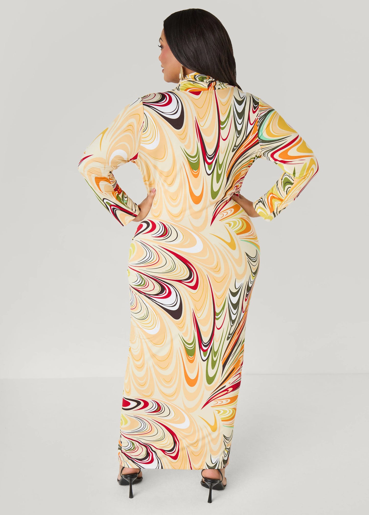 Swirl Print Cowl Neck Maxi Dress