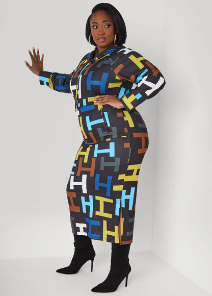 Geo Print Maxi Hoodie Dress