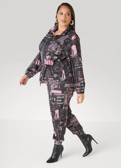 Newspaper Print Drawstring Jacket