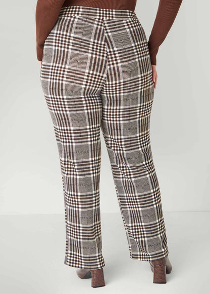 Textured Plaid Pull On Pants