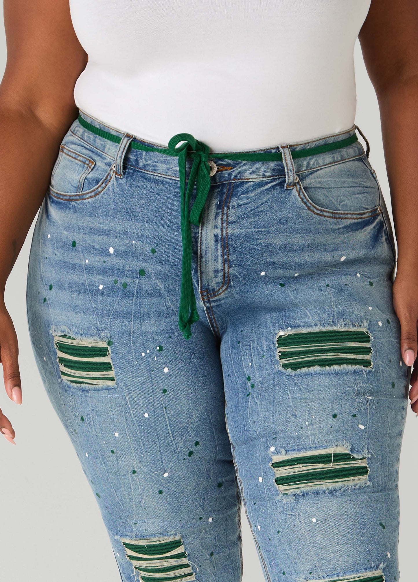 Ribbed Paneled Cutout Skinny Jeans