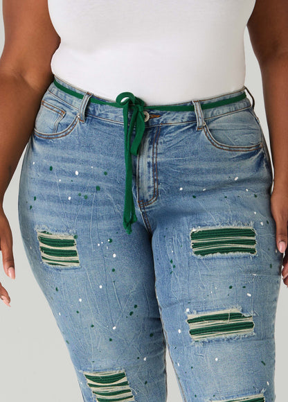 Ribbed Paneled Cutout Skinny Jeans