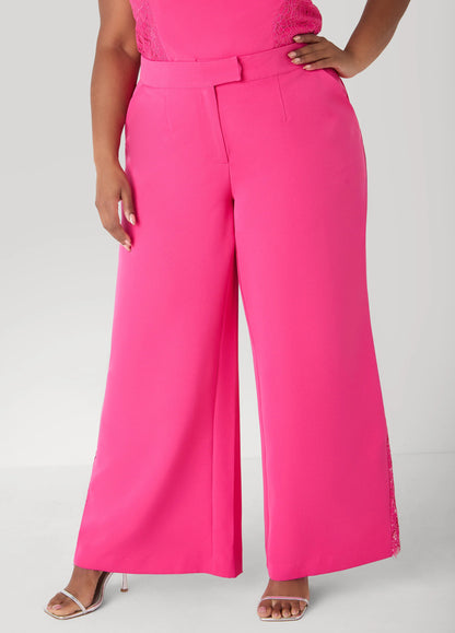 Lace Paneled Wide Leg Trousers