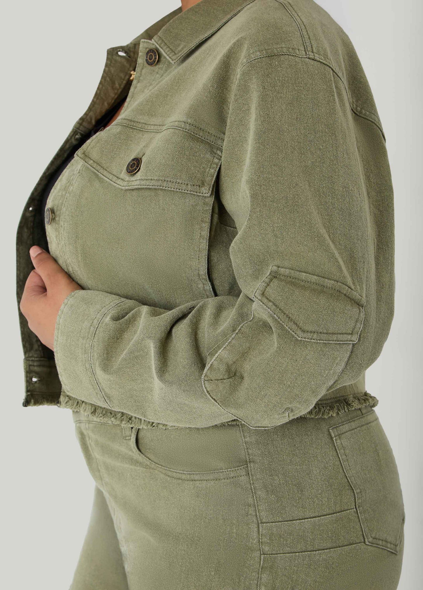 Cropped Denim Cargo Jacket