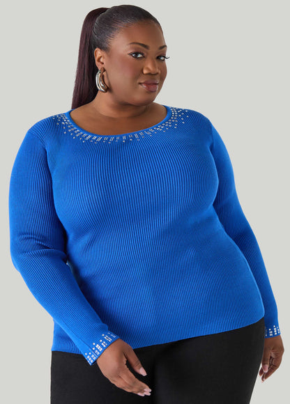 Crystal Ribbed Knit Sweater