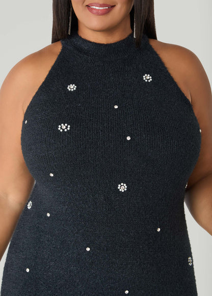Flounced Embellished Sweater Dress