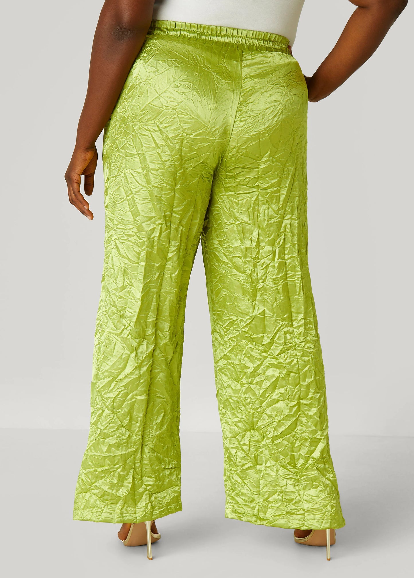 Crinkled Satin Split Hem Pants
