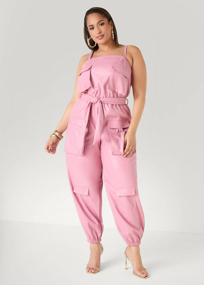 Faux Leather Joggers Jumpsuit
