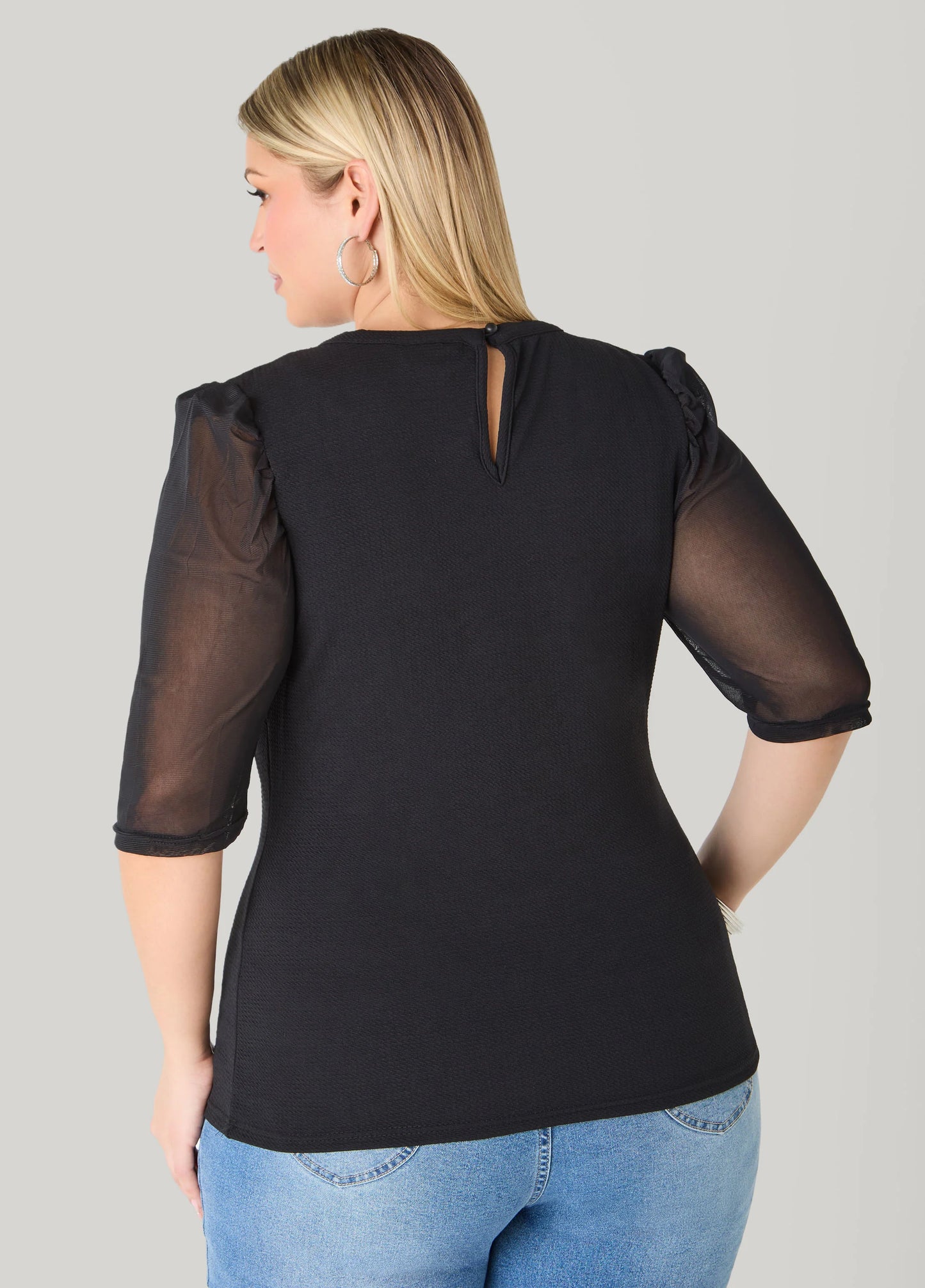 Crystal Mesh Paneled Textured Top