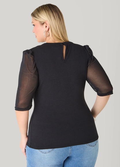 Crystal Mesh Paneled Textured Top