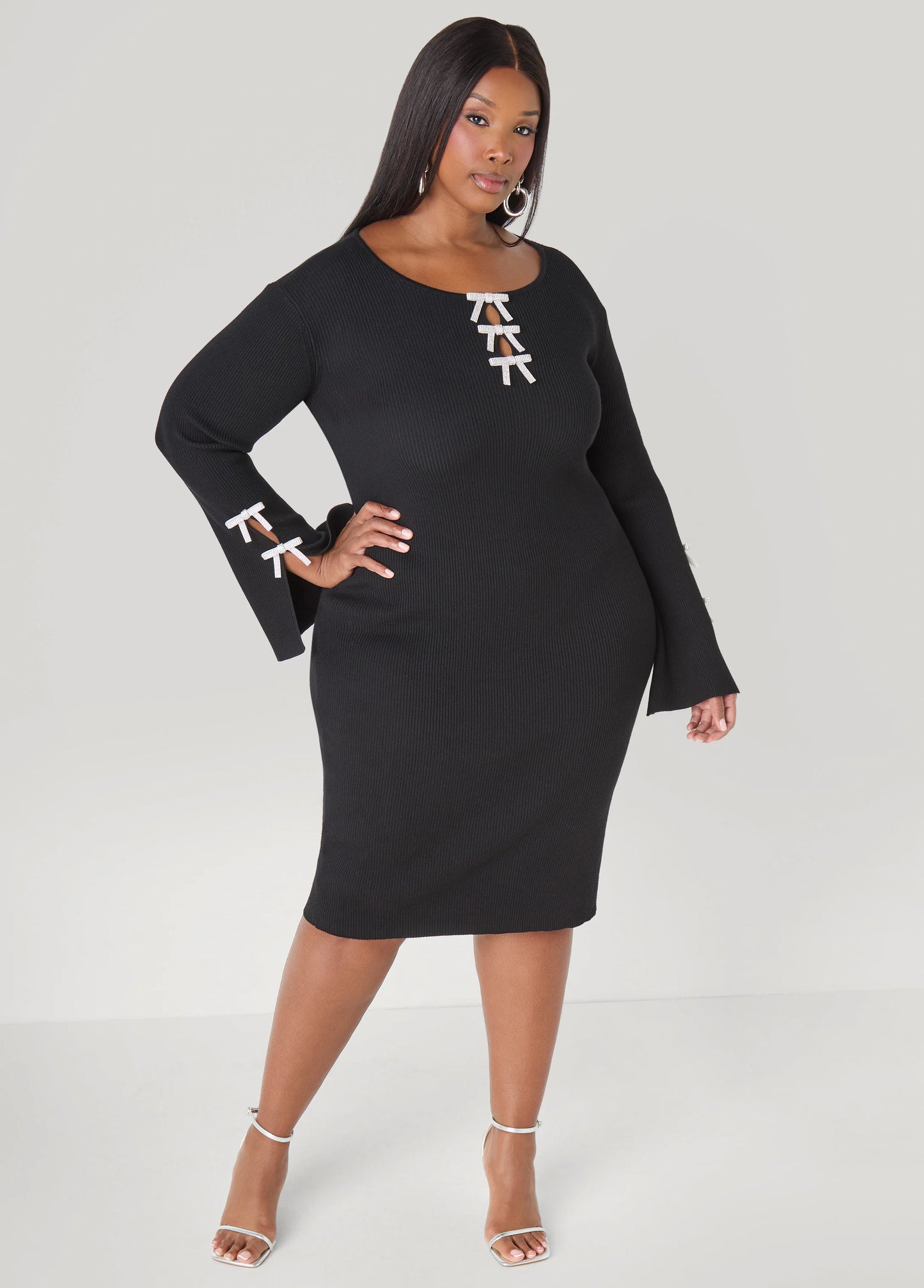 Cutout Crystal Bows Sweater Dress
