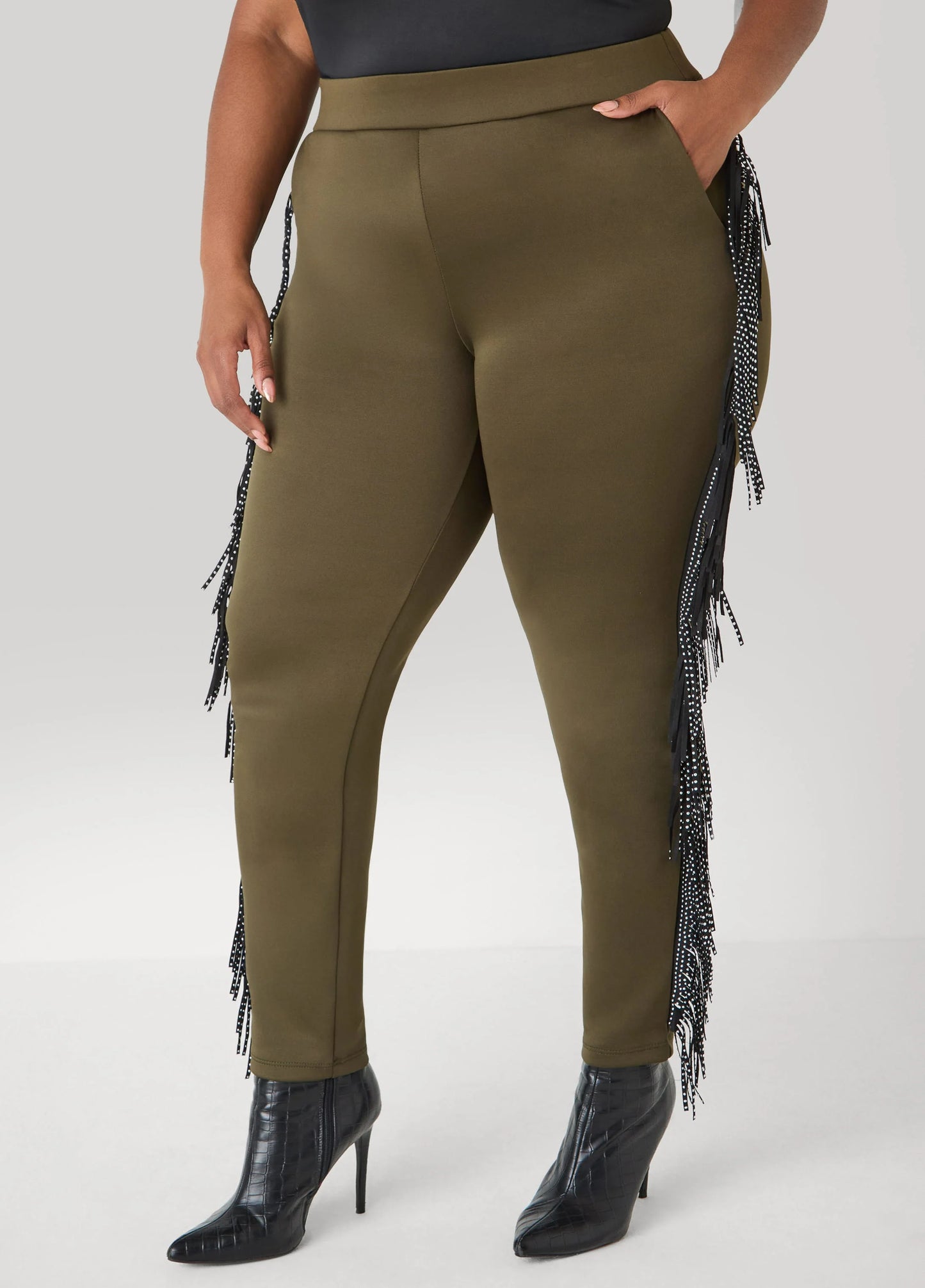 Studded Fringed Track Pants