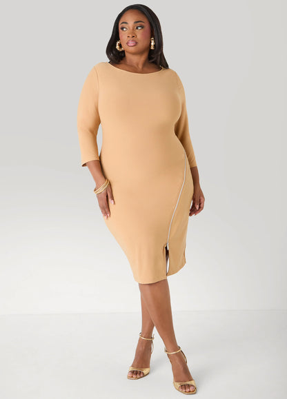 Paneled Zip Detailed Sheath Dress
