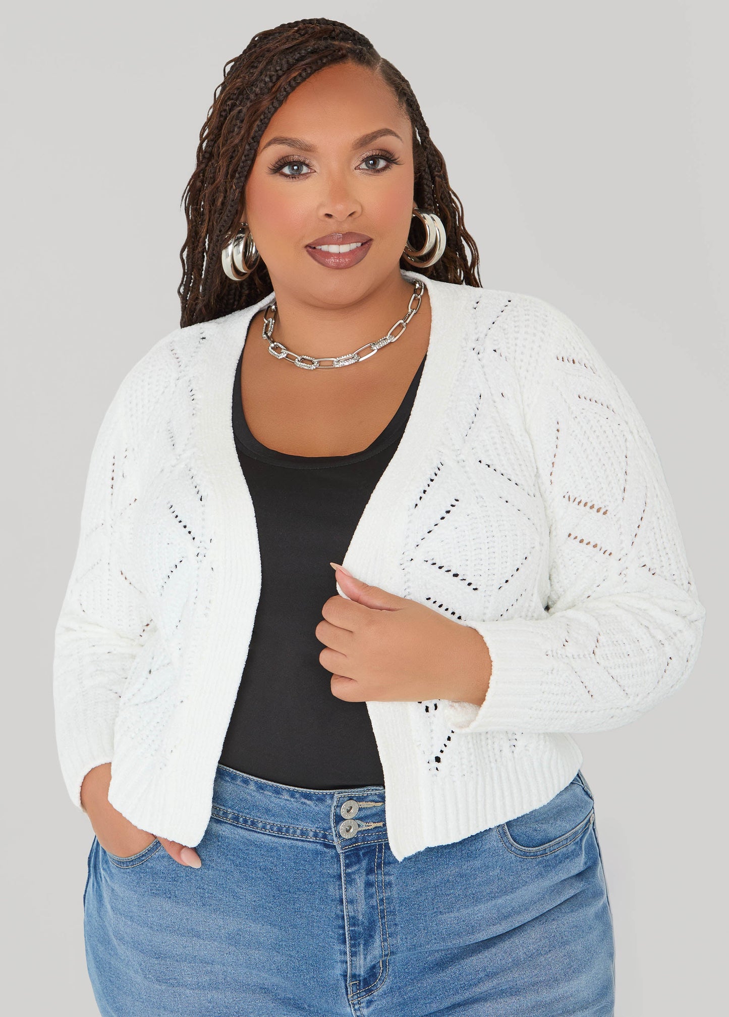 Pointelle Knit Chenille Cardigan