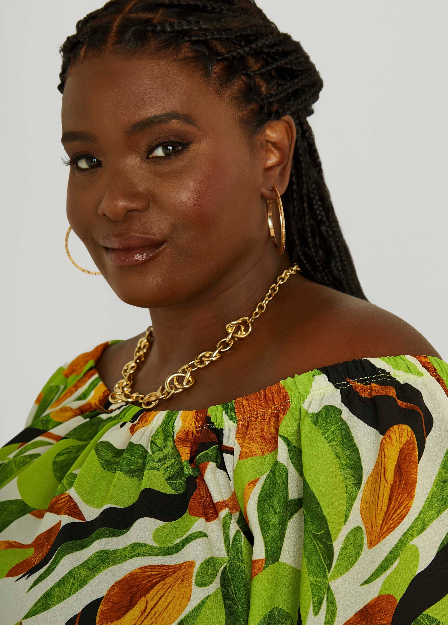 Off The Shoulder Leaf Print Blouse