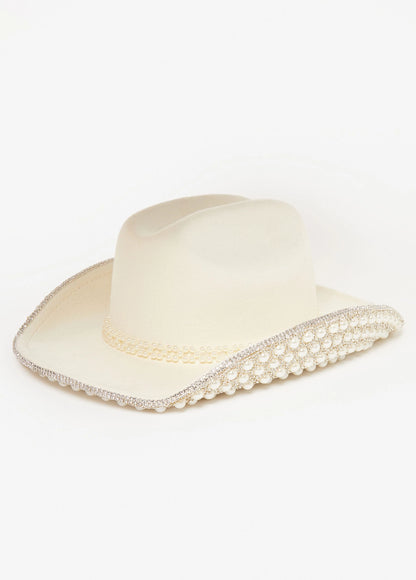 Crystal And Faux Pearl Cowboy Hat
