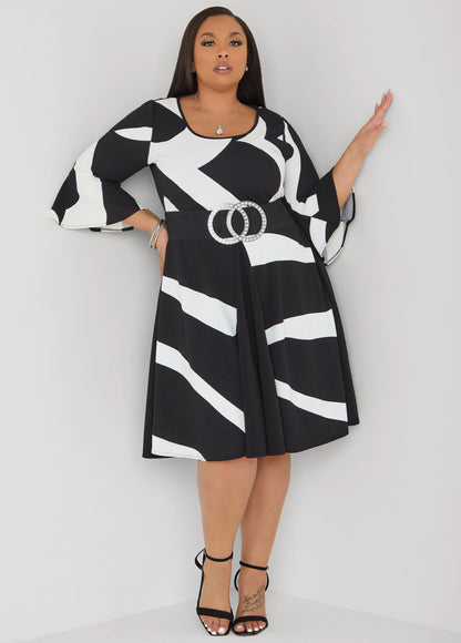Printed Textured A Line Dress