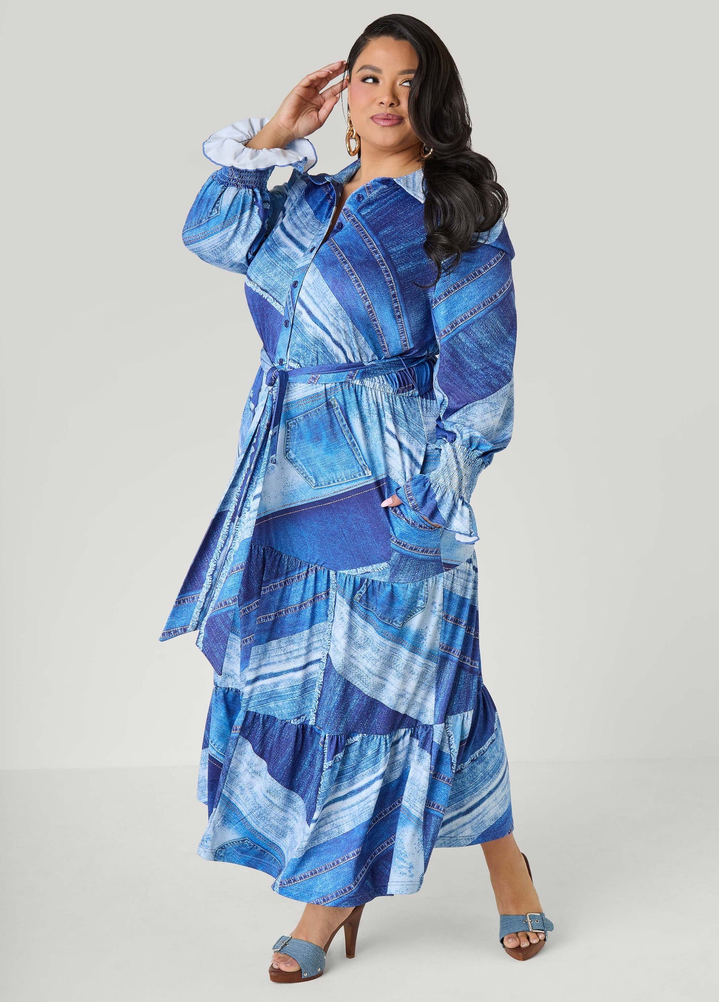 Tall Patchwork Denim Print Maxi Dress
