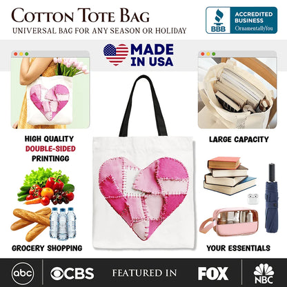 Patchwork Heart Canvas Tote Bag