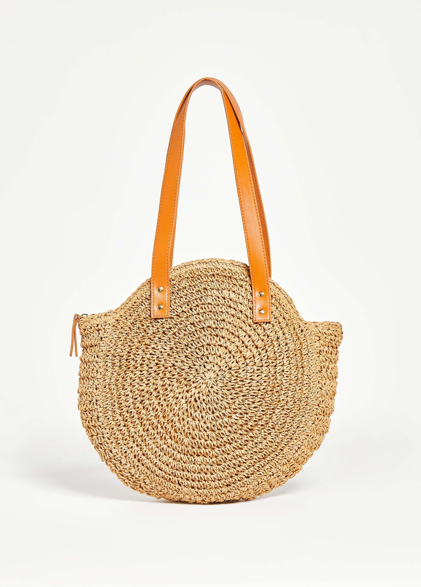 Faux Leather Trimmed Straw Bag