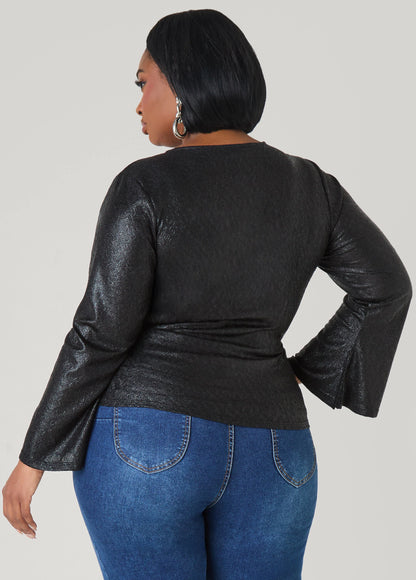 Metallic Pebbled Faux Wrap Top