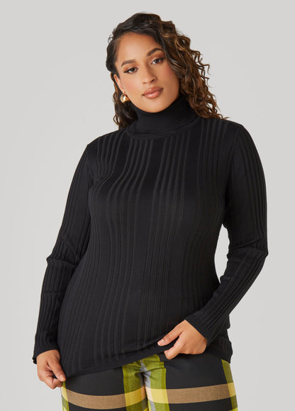 Turtleneck Ribbed Knit Sweater