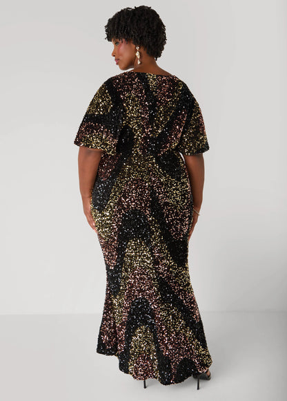 Flounced Sequined Velvet Gown