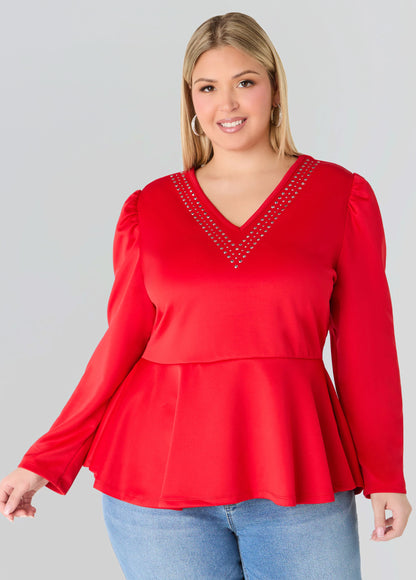 Stone Embellished Peplum Top