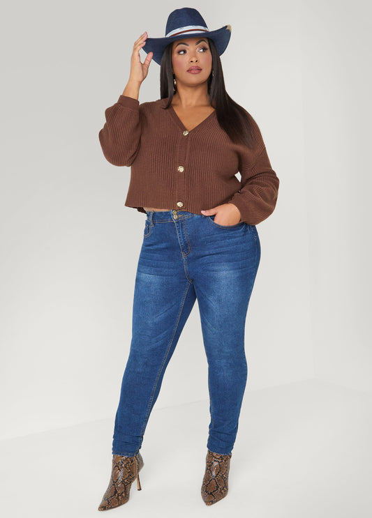 Cropped Ribbed Knit Sweater