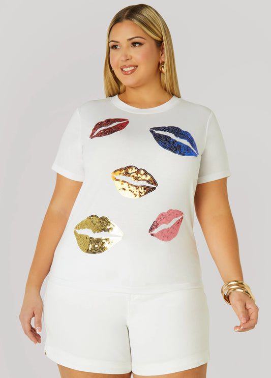 Lips Sequin Applique Tee