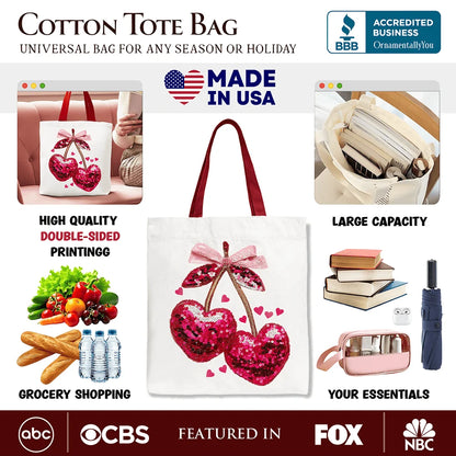 Sequin Cherry Heart Tote Bag