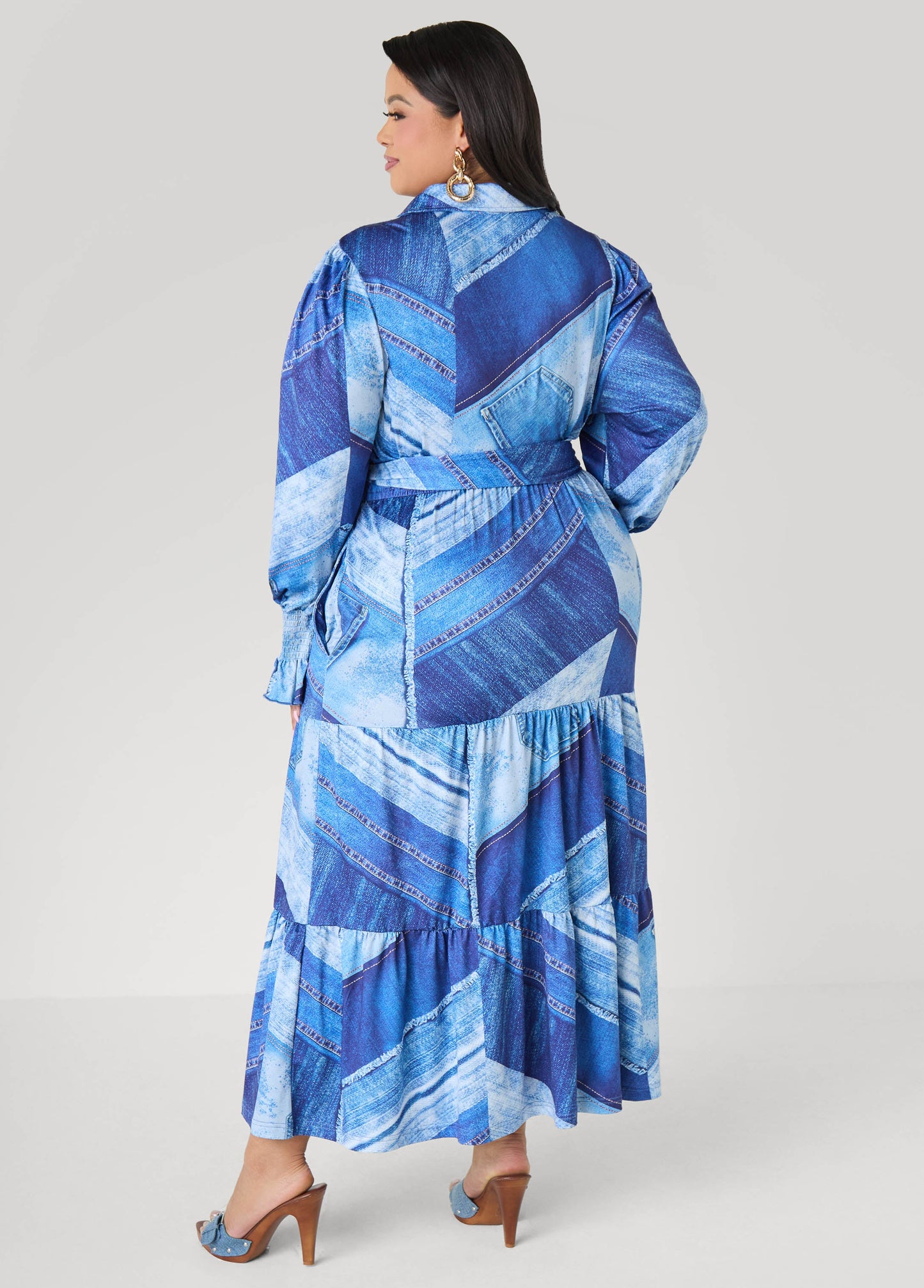 Patchwork Denim Print Maxi Dress