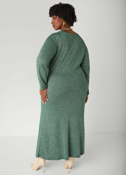 Gathered Marled T Shirt Maxi Dress